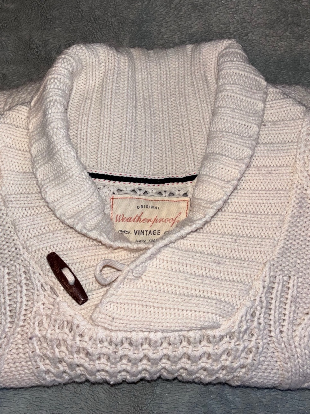 Weatherproof Cream Shawl-Collar Cable Knit Sweater